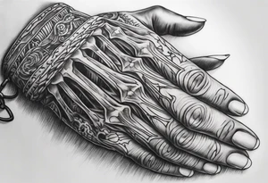 Hand of nurse reaching for skeleton hand. tattoo idea