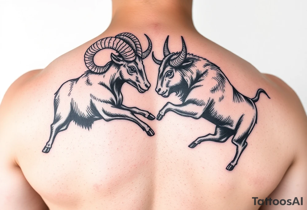 ram and a bull fighting tattoo idea