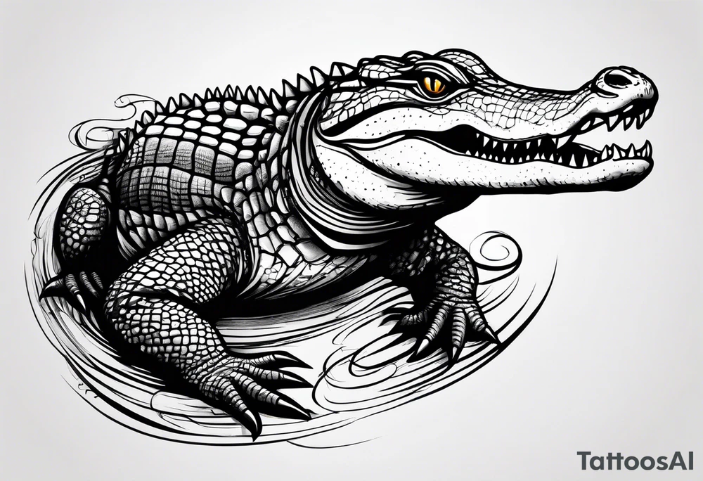 Full body alligator with straight tail top view tattoo idea