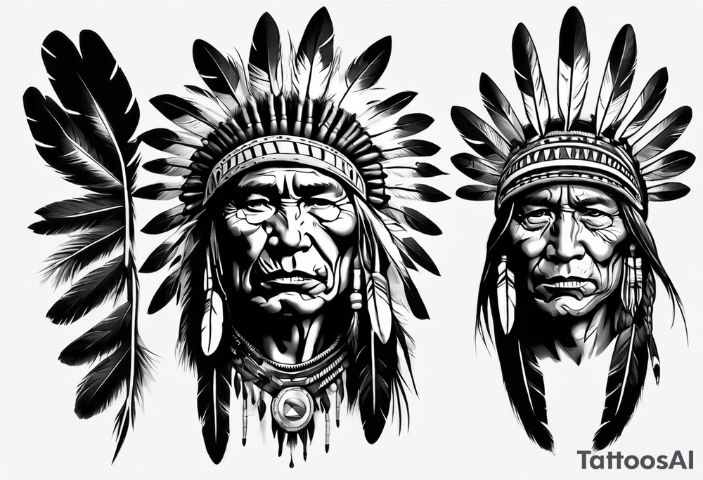 Native American face photorealism tattoo idea