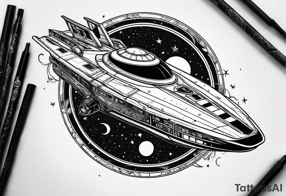 Time travelleling space ship light speed tattoo idea