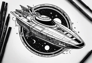 Time travelleling space ship light speed tattoo idea