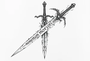 Momentum mori engraved on the sword with the Angel of Death holding the blade looking down on it tattoo idea