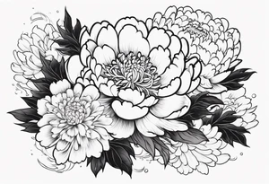 Full sleeve japanese peonies and chrysanthemum in water tattoo idea