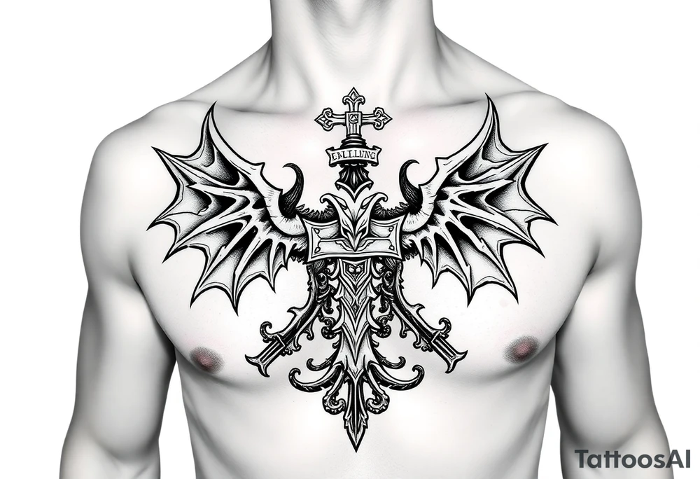 Powerful and Demonic Irish family crest for a full chest tattoo tattoo idea