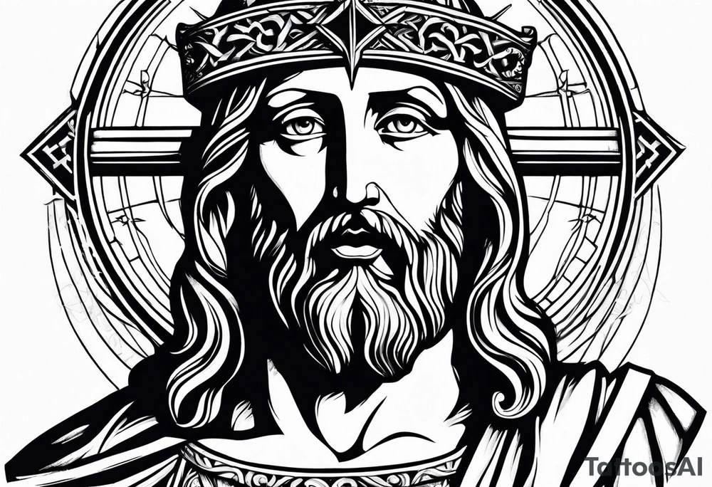 Jesus statue holding cross tattoo idea