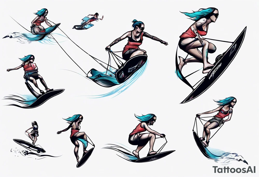 Woman doing Kitesurfing something cool with “AirRiders” logo tattoo idea