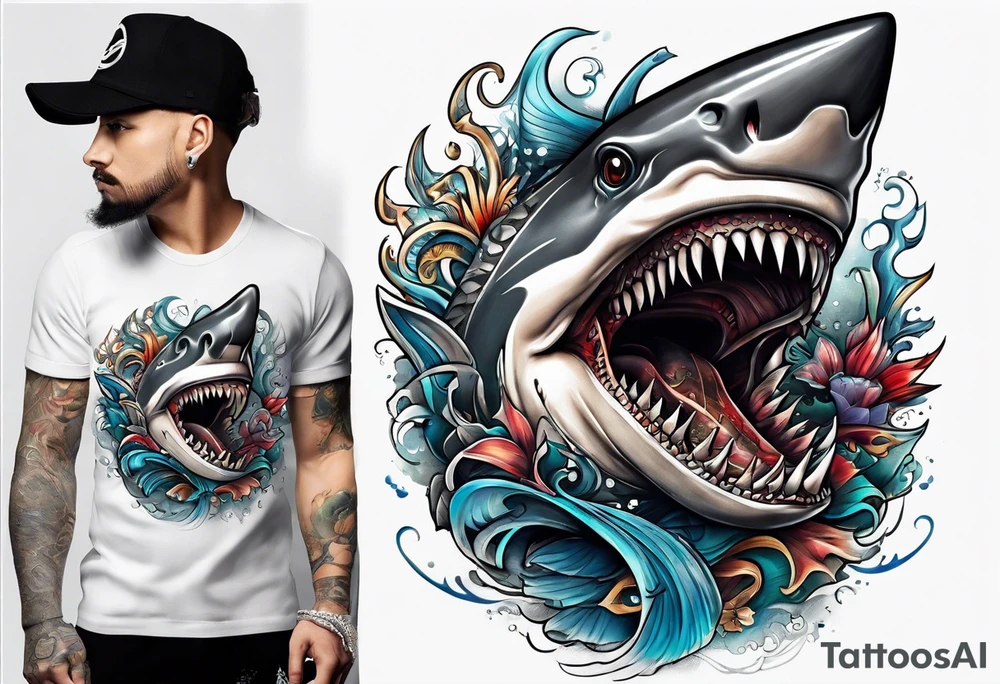 Half shark half man tattoo idea