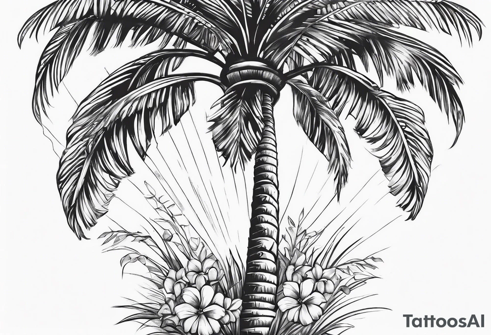 Palm tree with flowers tattoo idea