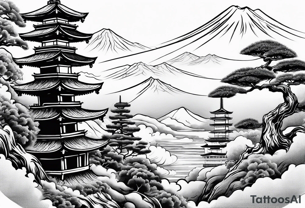 samurai and bonsai tree in japan tattoo idea
