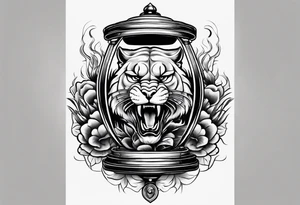 Brain and angry cougar inside hourglass tattoo idea