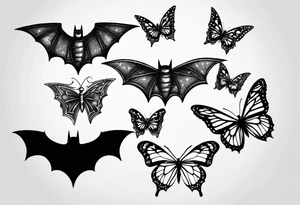 Small Batman symbol with 5 butterflies all around it for a forearm tattoo tattoo idea