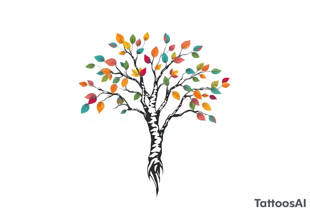 birch tree with coloured leaves tattoo idea