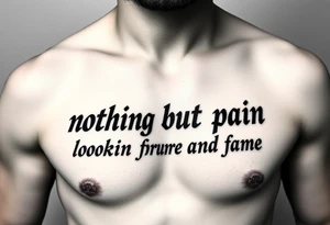 Gangster tattoo with the text” nothing but pain stuck in this game lookin for Fortune and fame” tattoo idea