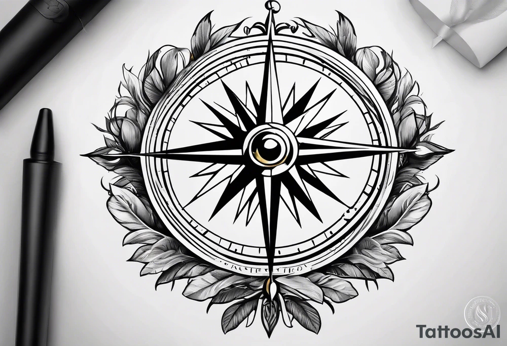 A compass with an narrow Olive wreathe wrapped around it tattoo idea