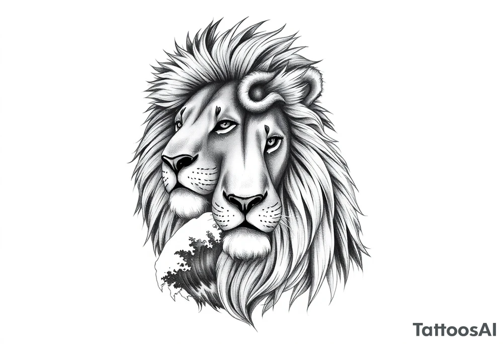 Lion with lil wave in the back the bibble verse on foream tattoo idea