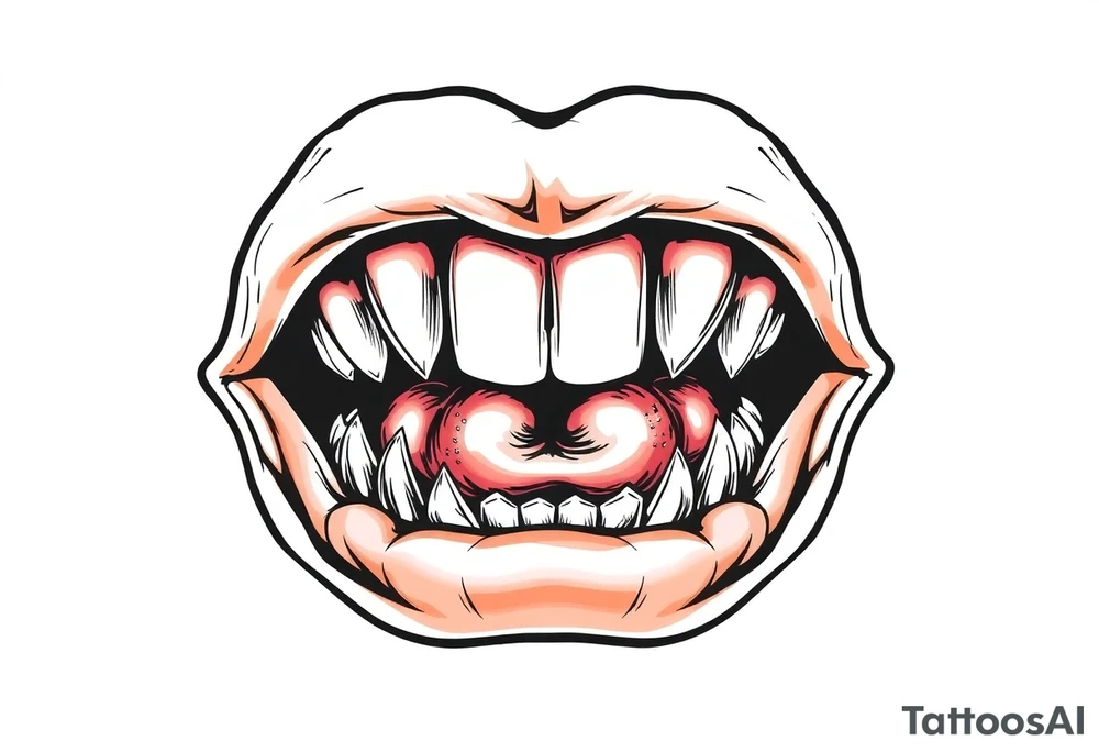 A set of lips snarling with 50cal round between teeth tattoo idea