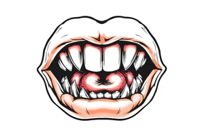 A set of lips snarling with 50cal round between teeth tattoo idea