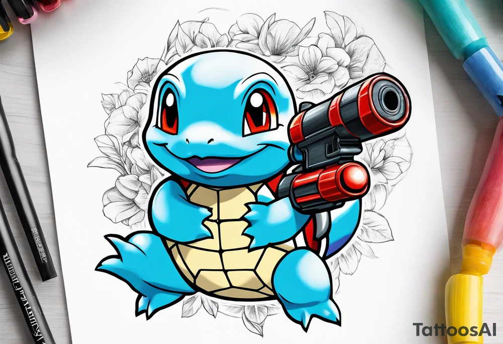Squirtle holding a watergun tattoo idea