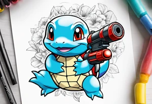 Squirtle holding a watergun tattoo idea