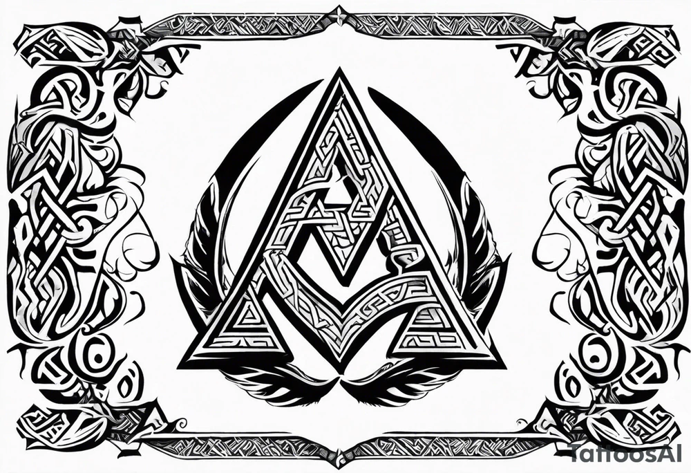 Valhalla sword 
shield axe Valknut mist tattoo idea