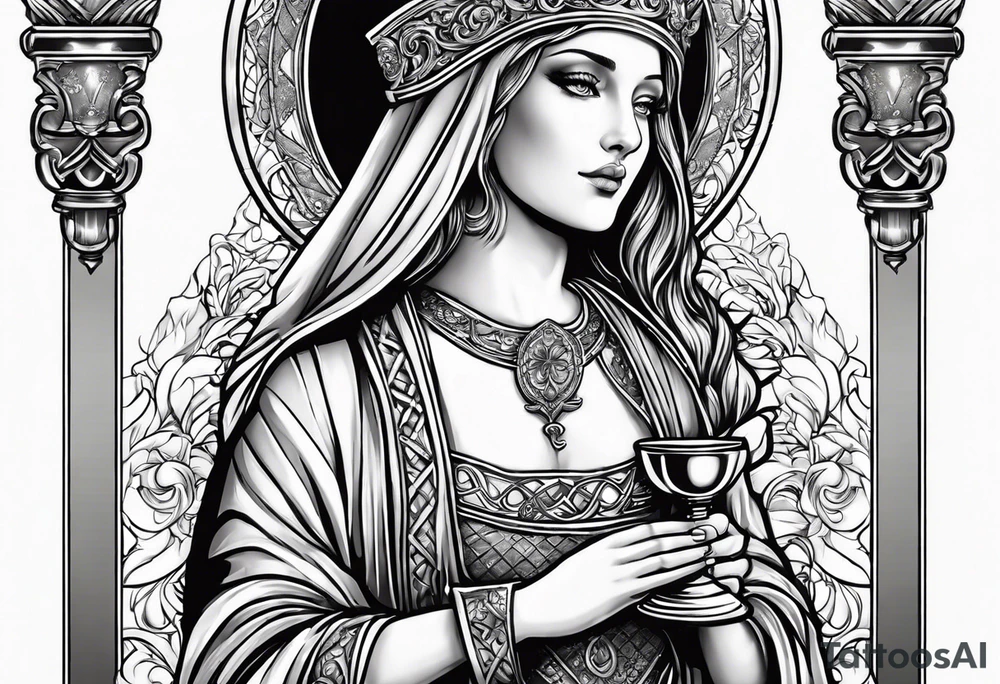 Female saint holding a chalice tattoo idea