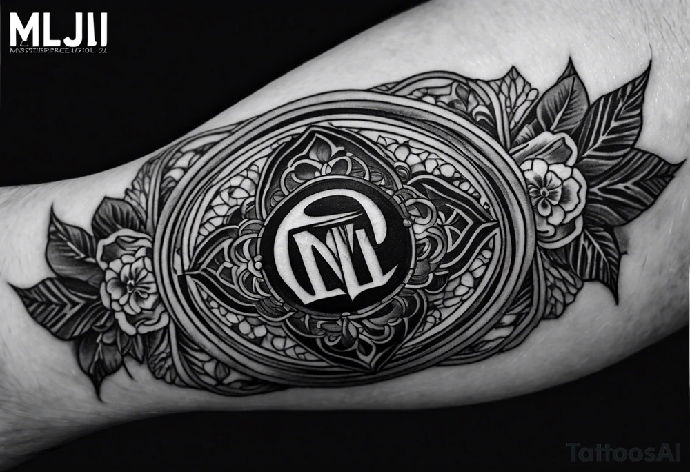 small tattoo on the forearm of a man with the initials MLJ, date of birth 22/09/22 in the style of a moluccan tattoo tattoo idea