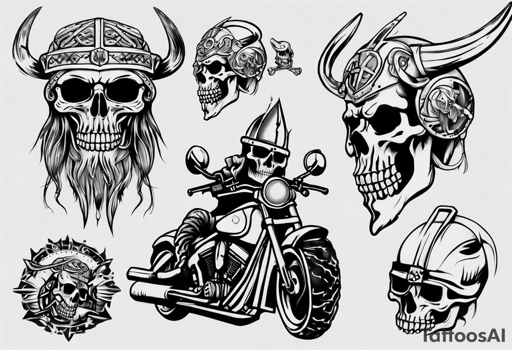Viking skeleton head and motorcycle tattoo idea