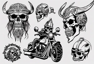 Viking skeleton head and motorcycle tattoo idea