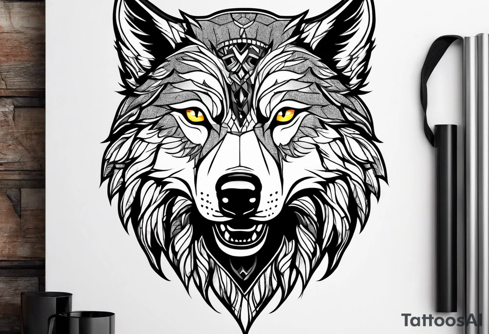 A wolf face tattoo idea