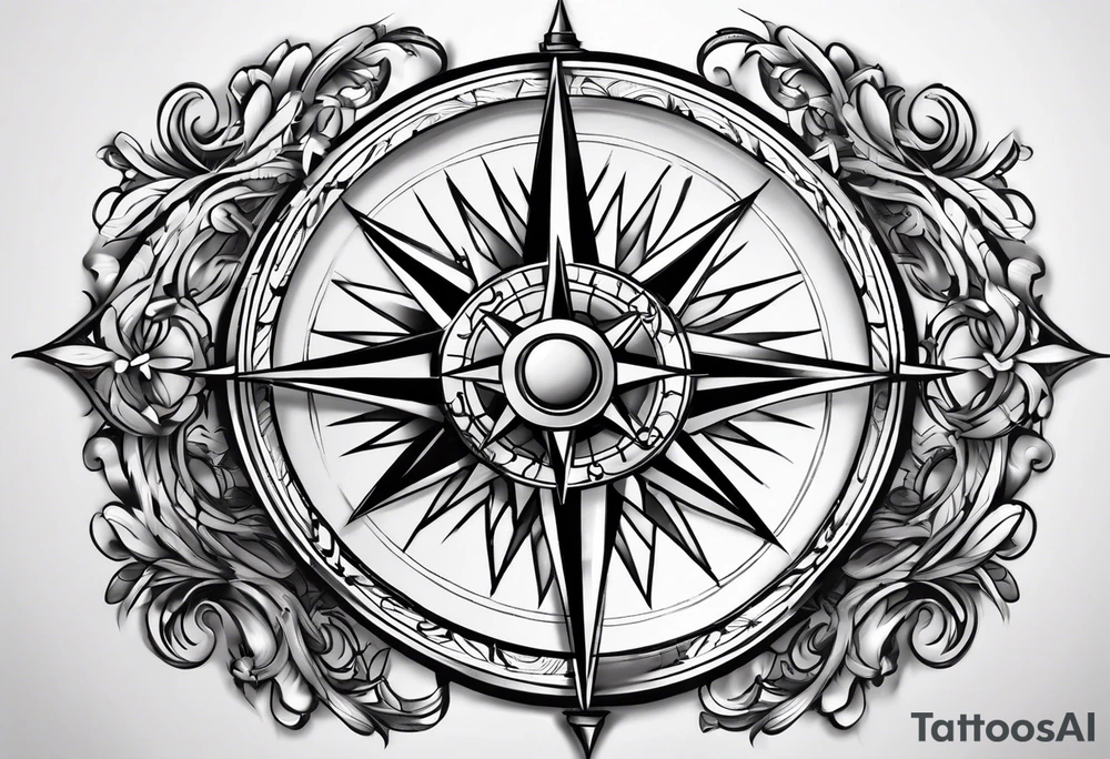 3D Compass with long vines tattoo idea