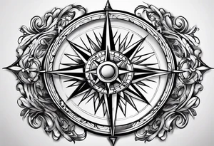 3D Compass with long vines tattoo idea