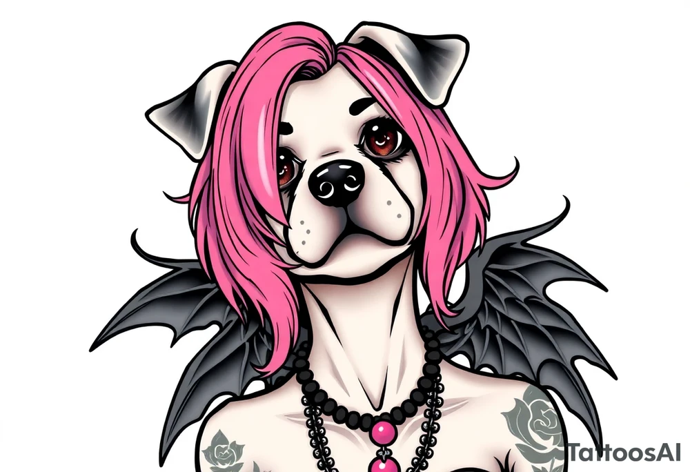 hot puppy goth girl with big boobs and pink hair tattoo idea