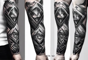 Sleeve on the forearm with a diamond in the middle for men tattoo idea