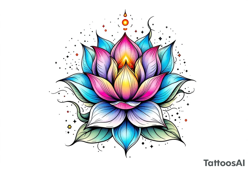 small colorful celestial with lotus flower tattoo idea