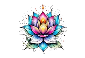 small colorful celestial with lotus flower tattoo idea