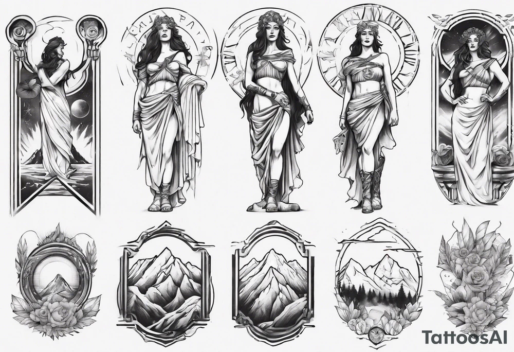 Roman goddess with mountains tattoo idea
