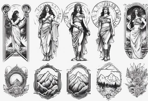 Roman goddess with mountains tattoo idea