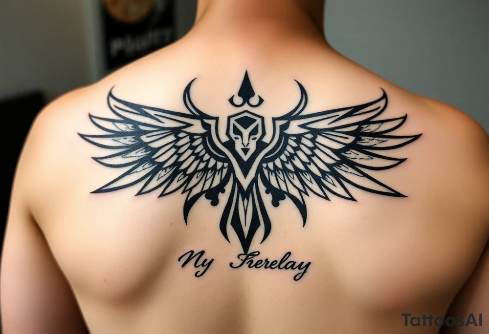 Crea un diseño significativo sobre la cultura egipcia y que tenga el nombre escrito por de bajo del diseño el nombre de mi hermana Lorelay para la parte baja del bíceps tattoo idea