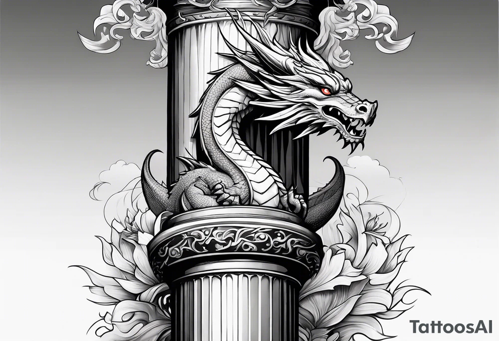 A dragon holding on a column tattoo idea