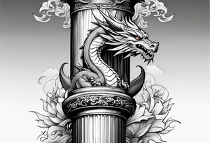 A dragon holding on a column tattoo idea