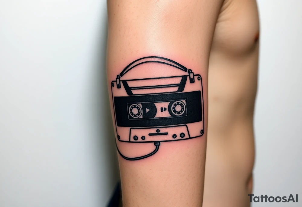 Right outer male calve

Stranger things tattoo
Upside down colors
80s Cassette player with 80s style headphones and a Kate bush running up that hill tape tattoo idea