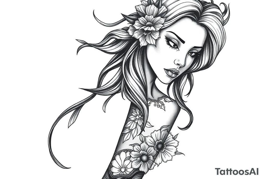 Reincarnation,beautiful girl long fore arm tattoo idea