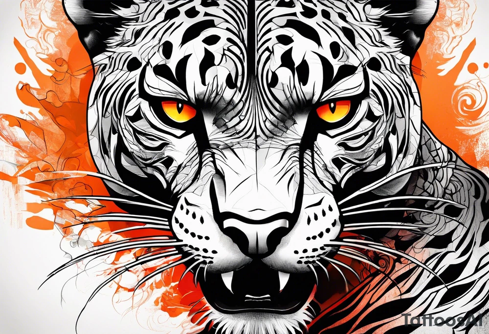 Angry panther facing slightly left with red-orange eyes tattoo idea