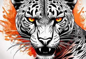 Angry panther facing slightly left with red-orange eyes tattoo idea