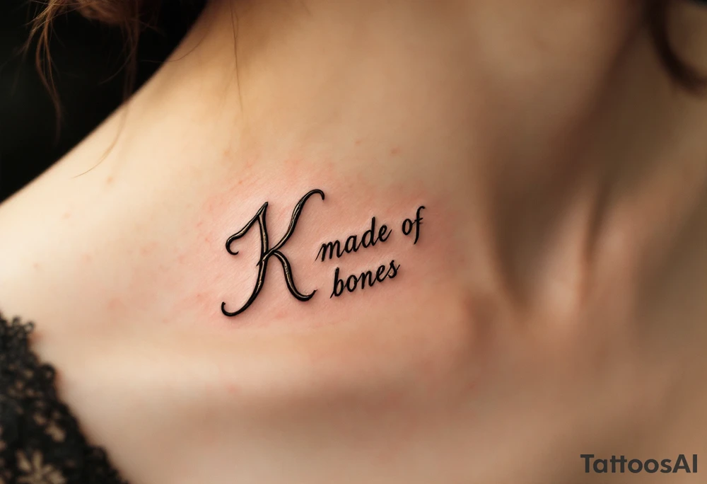 K made of bones, in aged ivory tones, slightly cracked and curved like ancient remains. tattoo idea
