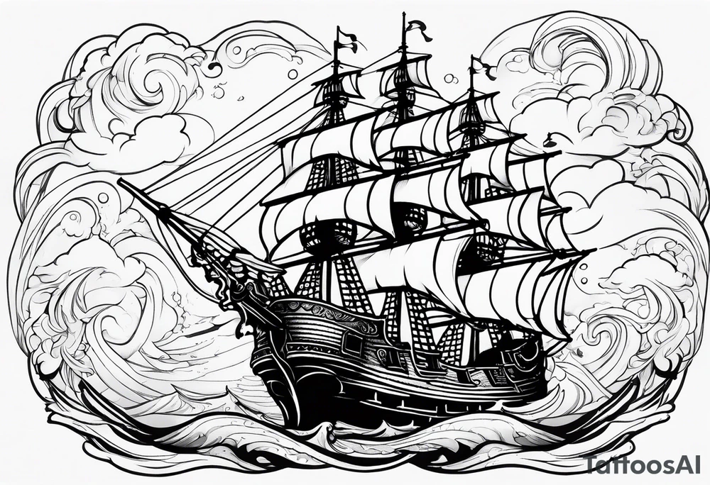 Pirate ship in a storm tattoo idea