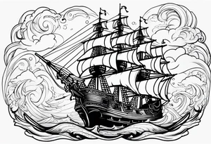 Pirate ship in a storm tattoo idea