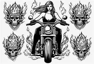 i want a tattoo of a girl riding a motorcycle with flames the words “Viking Customs” tattoo idea