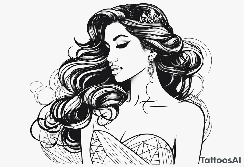 1 fadas 1 sereia e 1 princesa juntas minimalistas tattoo idea